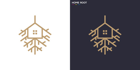 Root house logo. Growth, residence. Icon symbol design template EPS 10.