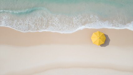 Fototapeta premium yellow umbrella,ocean, wave, water, sea, beach, waves, nature, sand, coast, surf, summer, sky, shore, tide, landscape, power, foam, seascape, crashing, crash, storm, travel