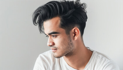 Fototapeta premium Portrait of a handsome guy in a white T-shirt 