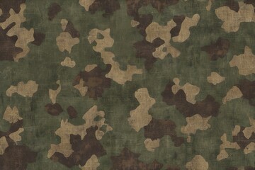 Green military camouflage grunge pattern with textured rough textile background, ideal for combat clothing and outdoor fashion.