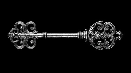 Obraz premium Antique Intricately Detailed Vintage Key on Dark Black Background
