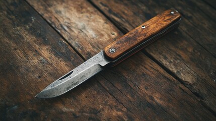 Rustic Pocket Knife Slightly Open - Classic Blade Tool Isolated on Neutral Background