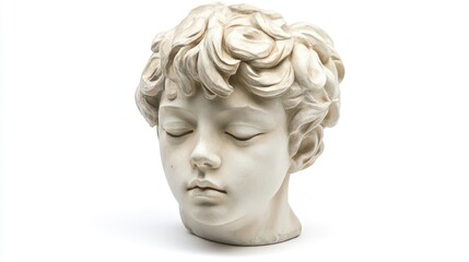 Isolated Ancient Gypsum Head of a Young Hero