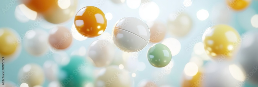 Poster A Vibrant Composition of Colorful Pills Floating Against an Abstract Background of Light