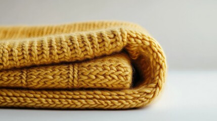 Obraz premium Cozy Folded Woolen Blanket with Textured Detail on Neutral Background