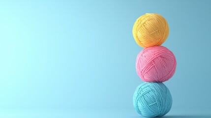 Vibrant Stacked Yarn Balls on Light Background for Creative Crafts and Projects
