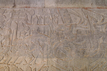 Bas-relief sculpture at Angkor Wat, Siem Reap, Cambodia.