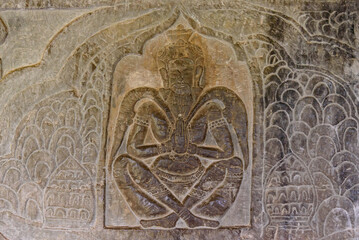 Bas-relief sculpture at Angkor Wat, Siem Reap, Cambodia.