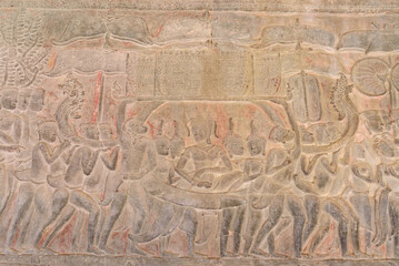 Bas-relief sculpture at Angkor Wat, Siem Reap, Cambodia.