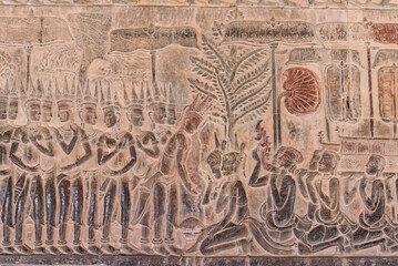Bas-relief sculpture at Angkor Wat, Siem Reap, Cambodia.