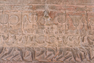Bas-relief sculpture at Angkor Wat, Siem Reap, Cambodia.