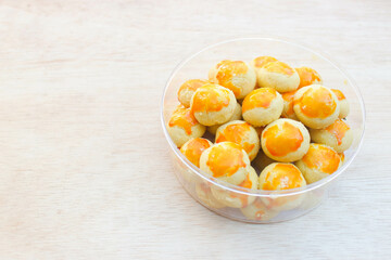 Nastar Cake 8. Nastar, a cake whose main ingredient is wheat flour. Served during Eid al-Fitr. Nastar has several variants, such as Putri Snow (sprinkled with white sugar) and Kastengel (cheese toppin
