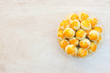 Nastar Cake 1. Nastar, a cake whose main ingredient is wheat flour. Served during Eid al-Fitr. Nastar has several variants, such as Putri Snow (sprinkled with white sugar) and Kastengel (cheese toppin