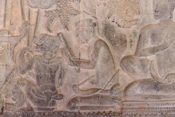 Bas-relief sculpture at Angkor Wat, Siem Reap, Cambodia.