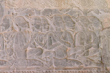 Bas-relief sculpture at Angkor Wat, Siem Reap, Cambodia.