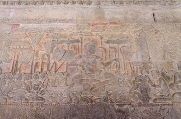 Bas relief sculpture of King Suryavarman II, southern gallery, Angkor Wat, Siem Reap, Cambodia