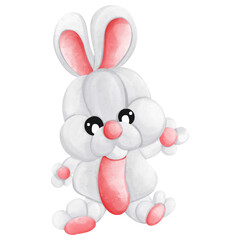 Cute cartoon rabbit with pink accents and playful expression