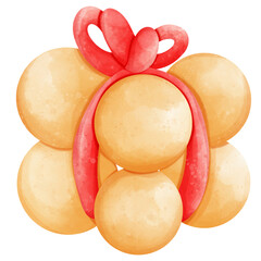 colorful, festive illustration of decorative item with red bow