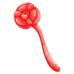 stylized red abstract shape resembling flower or organism