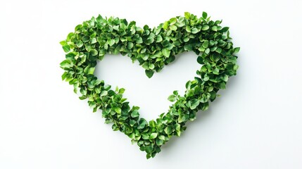 Heart-shaped arrangement of green leaves, symbolizing nature.
