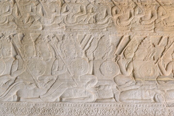 Bas-relief sculpture at Angkor Wat, Siem Reap, Cambodia.