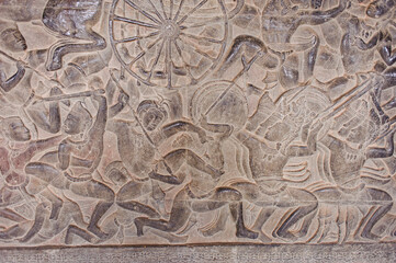 Bas-relief sculpture at Angkor Wat, Siem Reap, Cambodia.