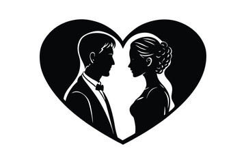 Romantic Couple Silhouette with Heart - Elegant Minimalist Love Icon for Valentine’s Decor, Anniversary & Wedding Art