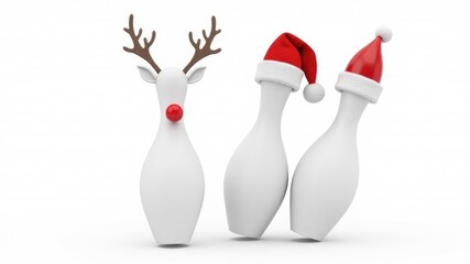 Festive bowling pins: reindeer and santa hats in whimsical holiday style