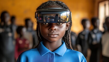 Child engaging with augmented reality headset in a classroom setting