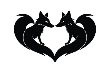 Romantic Valentine Cat Couple with Heart - Cute Silhouette Love Icon for Decor, Cards, Anniversary & Holiday Art
