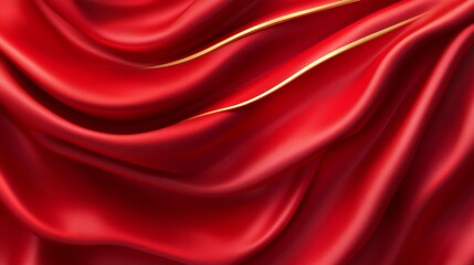 Obraz premium A close-up of flowing red satin fabric with a subtle golden accent, showcasing texture and elegance.