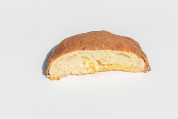 A Slice of coffee bread on white background