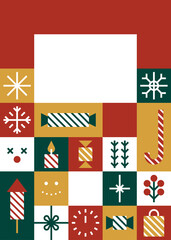 Modern Christmas Greeting Card with Festive Icons and Blank Space for Text