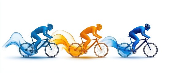 Naklejka premium Dynamic cyclists racing through colorful waves of motion to inspire fitness enthusiasts