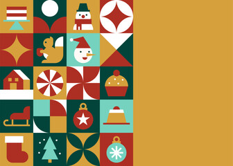 Christmas Icon Pattern with Festive Symbols and Blank Gold Background Space