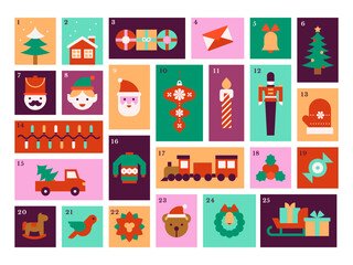 Colorful Modern Advent Calendar with Festive Christmas Icons