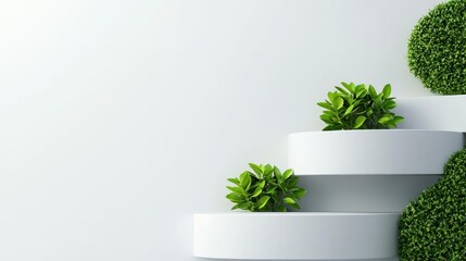 Sleek white structure, green rooftop garden, 3D illustration