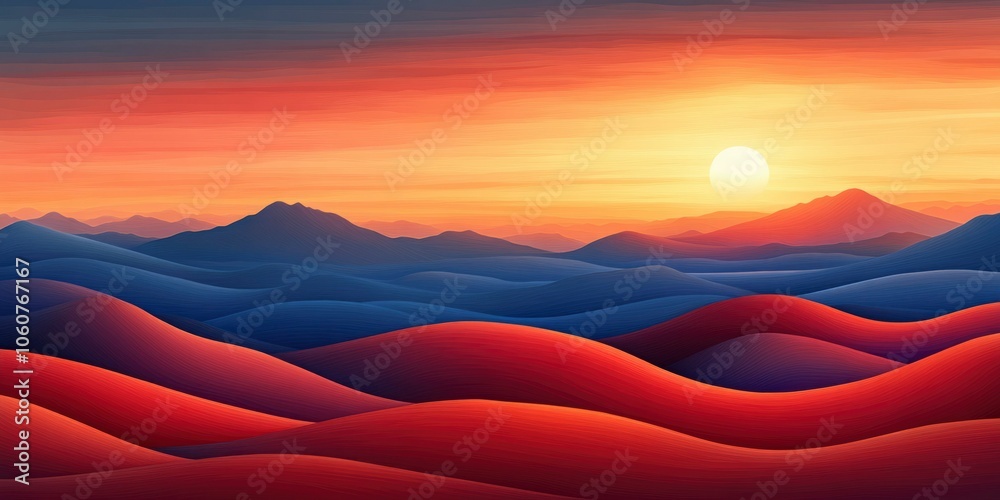 Wall mural Sunset over a Colorful and Abstract Mountain Range