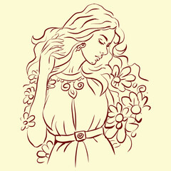 illustration of a girl with flowers vector for illustration card decoration