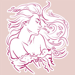 fantasy woman with long hair vector for illustration decoration card