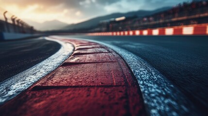Asphalt Race Track with Dynamic Infrastructure in Motion, Ideal for Speed, Racing, and Motorsport Themes, High-Quality Image Capturing the Energy of a Racing Environment for Microstock Use