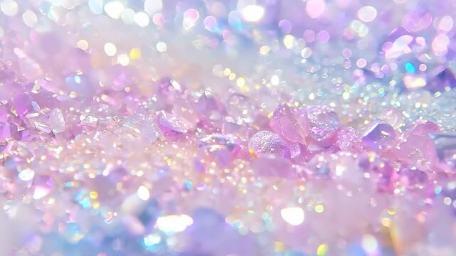 Motion animation of shining glitter lights. Shimmer hologram pastel crystal texture. Unicorn or mermaid color. Retro disco concept. Rainbow holographic abstract background