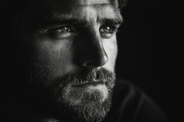 Close-up Black and White Portrait of a Man with a Beard