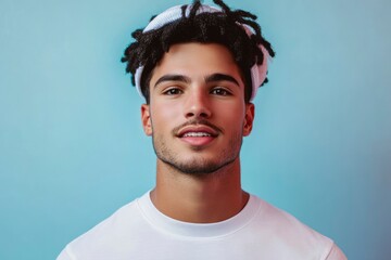 Obraz premium Portrait of a Smiling Young Man with Dreadlocks and a White Beanie