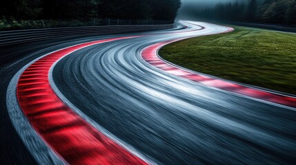 Curvy Race Track with Motion Blur, Capturing the Dynamic Speed and Movement of a High-Performance Racing Circuit, Perfect for Automotive, Motorsport, and Racing-Themed Concepts, Ideal for Microstock U