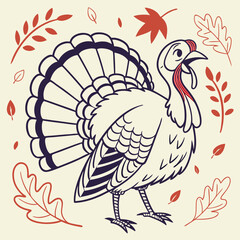 A cute and festive Thanksgiving turkey illustration, perfect for adding a touch of autumn charm to your designs. This adorable cartoon turkey is ideal for greeting cards, invitations.