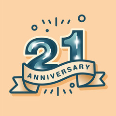 A 21st anniversary logo on a cream-brown pastel background, designed in a flat style. The celebration features the number with a matching tone vector ribbon and simple background design elements.