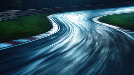 Curvy Race Track with Motion Blur, Capturing the Dynamic Speed and Movement of a High-Performance Racing Circuit, Perfect for Automotive, Motorsport, and Racing-Themed Concepts, Ideal for Microstock U