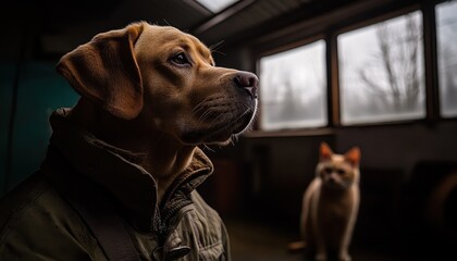 Veterinarian examining a puppy and kitten during a routine health check