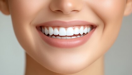 Fototapeta premium Portrait of a smiling young Latin woman showcasing bright teeth for dental promotion